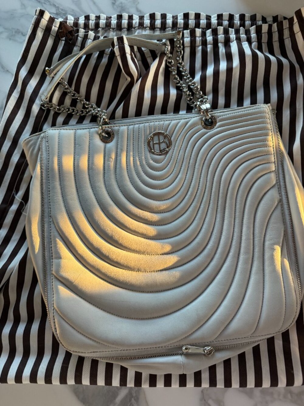 Henri Bendel No 7 Quilted Leather Tote Bag Grey